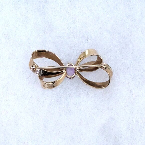 Vintage Designer Winard Signed 12K Yellow Gold Filled Amethyst Bow Brooch Pin - Picture 8 of 9